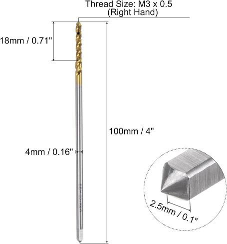 uxcell Metric Spiral Flute Taps, M5 x 0.8 H2 Thread 100mm Extra Long Screw Threading Tap, Titanium Coated Machine Tapping Tools for Machinist Repair in Saudi Arabia