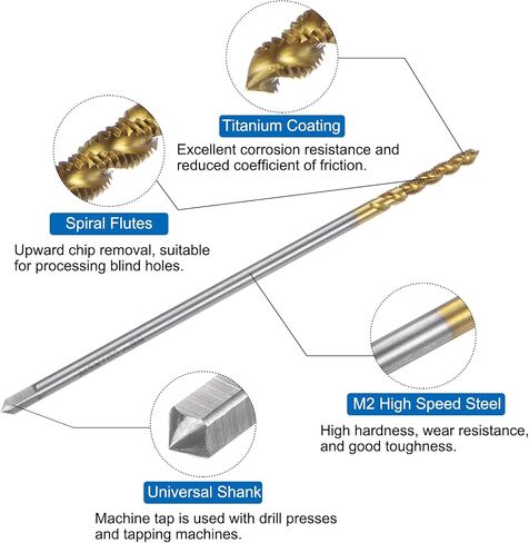 uxcell Metric Spiral Flute Taps, M5 x 0.8 H2 Thread 100mm Extra Long Screw Threading Tap, Titanium Coated Machine Tapping Tools for Machinist Repair in Saudi Arabia