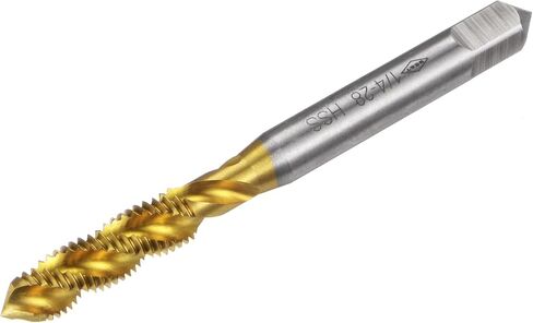 صنبور خيوط فلوت حلزوني من uxcell 1/4-28 UNF، HSS (فولاذ عالي السرعة) صنبور لولبي آلي مطلي بالتيتانيوم 3 مزامير أداة التنصت H2 in Saudi Arabia