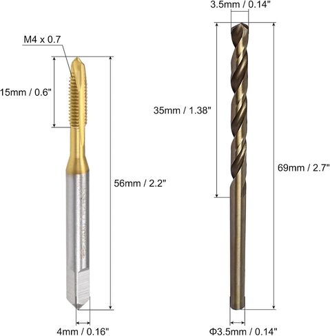 uxcell M4 x 0.7 Spiral Point Tap and 3.5mm Drill Bit Set, Metric M35 Cobalt High Speed Steel Machine Screw Thread Threading Tool 7pcs in Saudi Arabia