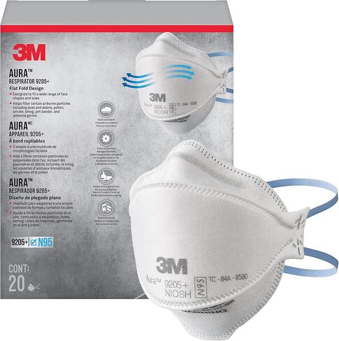 3M Aura Particulate N95 Respirator 9205+, Flat Fold Lightweight Design, Non-Valved, 20 Count (Pack of 1) in Saudi Arabia