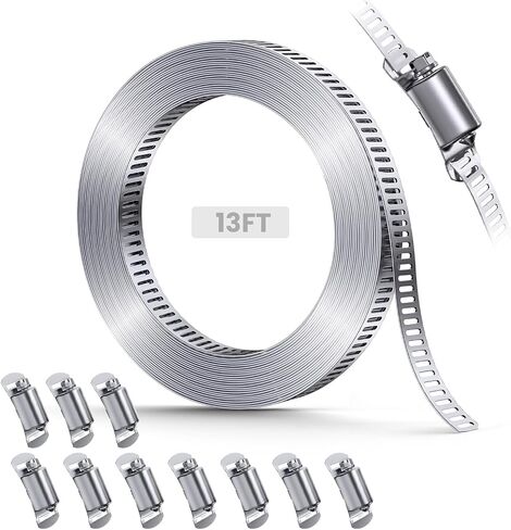13/20/40FT Metal Strapping with Holes + 10/15/20 Stronger Fasteners, 304 Stainless Steel Hose Clamps DIY Kit, Adjustable Large Worm Gear Hose Clamps, for Duct, Radiator, Fuel Line, Pool, Pipe in Saudi Arabia