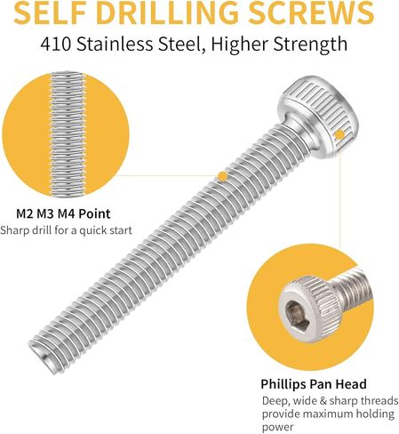 مجموعة متنوعة من 420 قطعة M3 من البراغي الخشبية عالية الصلابة، 304 براغي من الفولاذ المقاوم للصدأ، براغي ذاتية التنصت، براغي الحوائط الجافة، براغي متنوعة، مجموعة براغي أدوات النجارة (فضي) in Kuwait