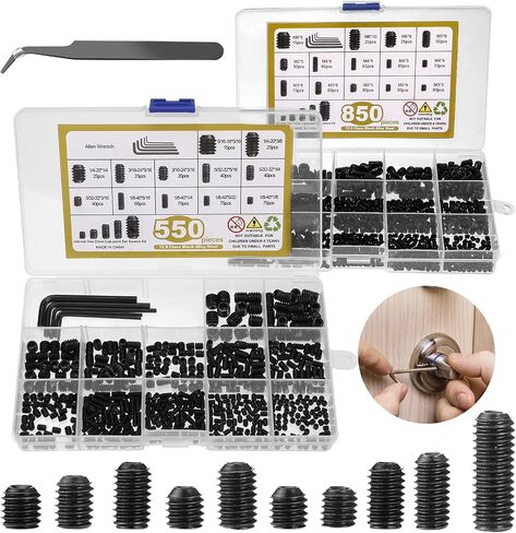 1400 Pcs 26 Size Set Screw Kit Metric&SAE Set Screw Assortment Kit 12.9 Alloy Steel Head Socket Hex Metric Set Screws Kit Black Zinc Plated Cup-Point Screws (M3-M8, 1/8"-40 to 5/16"-18) in Saudi Arabia