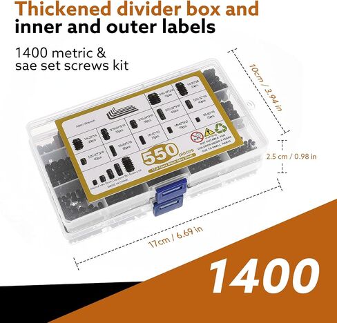 1400 Pcs 26 Size Set Screw Kit Metric&SAE Set Screw Assortment Kit 12.9 Alloy Steel Head Socket Hex Metric Set Screws Kit Black Zinc Plated Cup-Point Screws (M3-M8, 1/8"-40 to 5/16"-18) in Saudi Arabia