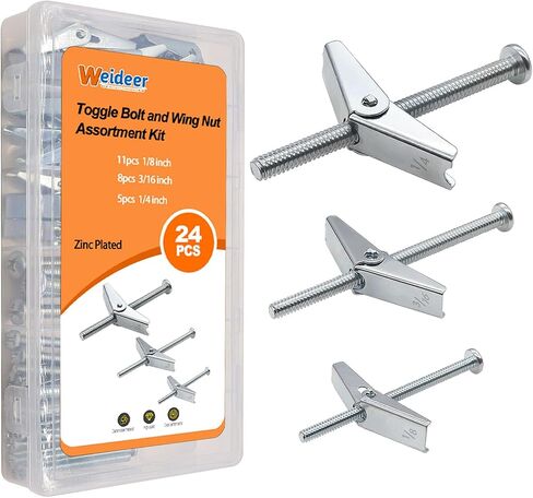 weideer 24 Pcs Wall Anchor Toggle Bolts for Drywall 1/8in 3/16in 1/4in Heavy Duty Metal Drywall Anchors and Screws Assortment Set Toggle Bolts and Wing Nut Kit in Saudi Arabia