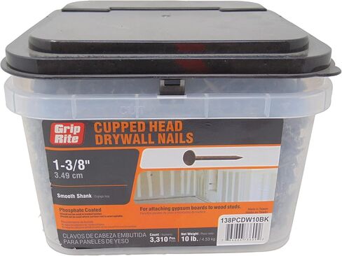 Grip Rite 138PCDW10BK 1-3/8 بوصة مطلية بالفوسفات، أظافر دريوال ذات رأس مقعر ناعمة ومغطاة بالفوسفات، عدد 3,310، 10 رطل. in Saudi Arabia
