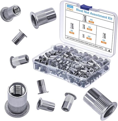 Rivet Nut Assortment Kit, 270 pcs Recessed Rivet Nuts, Rivet Nut Sorting Tool, (M8 M6 M5 M4 M3) for Automotive, Home Decor and Industrial Products in Saudi Arabia