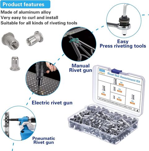 Rivet Nut Assortment Kit, 270 pcs Recessed Rivet Nuts, Rivet Nut Sorting Tool, (M8 M6 M5 M4 M3) for Automotive, Home Decor and Industrial Products in Saudi Arabia