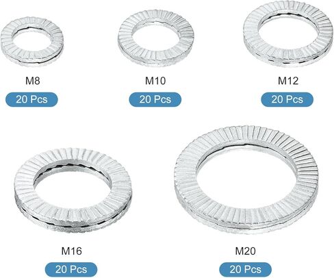 uxcell Wedge Locking Washers for M8/M10/M12/M16/M20 Bolts, 100pcs Manganese Steel Washers Vibration Resistant Safety Washers Assortment Kit in Saudi Arabia