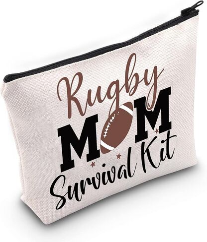 حقيبة مكياج لمستحضرات التجميل من Rugby Mom، هدايا لأم الرجبي، طقم بقاء لأم الرجبي، حقيبة بسحاب للاعبي الرجبي، فريق الرجبي (أم الرجبي) in Kuwait