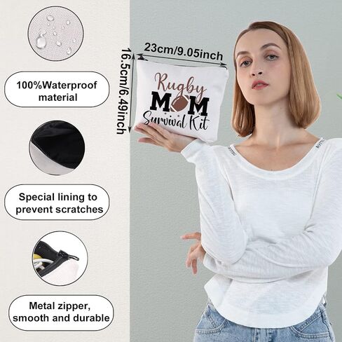 حقيبة مكياج لمستحضرات التجميل من Rugby Mom، هدايا لأم الرجبي، طقم بقاء لأم الرجبي، حقيبة بسحاب للاعبي الرجبي، فريق الرجبي (أم الرجبي) in Kuwait