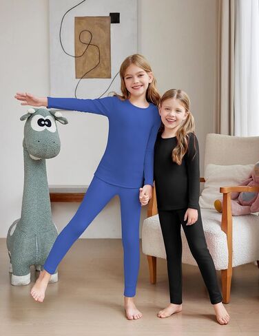 Arshiner Girls Thermal Underwear Set Long Johns Fleece Lined Kids Base Layer Top Bottom in Saudi Arabia