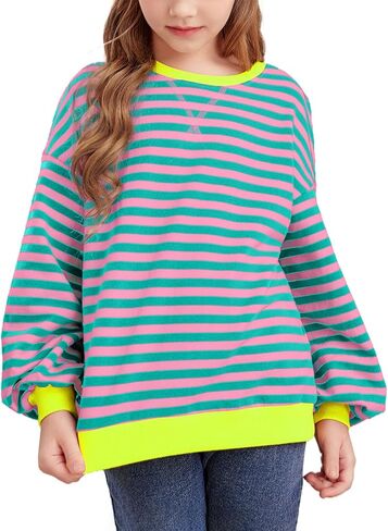 blibean Girls Cotton Long Sleeve Sweathirts Striped Color Block Tops Size 6-15 Years in Saudi Arabia