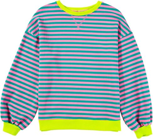 blibean Girls Cotton Long Sleeve Sweathirts Striped Color Block Tops Size 6-15 Years in Saudi Arabia