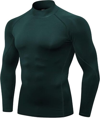 Men's Athletic Compression Shirts Long Sleeve Workout T-Shirt Mock Turtleneck Base Layer Undershirt Tops in Kuwait