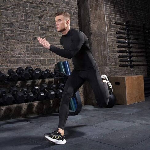 قمصان رياضية مضغوطة للرجال بأكمام طويلة تي شيرت للتمرين بياقة مدورة وهمية وطبقة أساسية من القمصان الداخلية in Kuwait