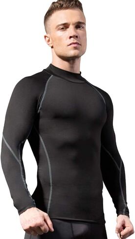 قمصان رياضية مضغوطة للرجال بأكمام طويلة تي شيرت للتمرين بياقة مدورة وهمية وطبقة أساسية من القمصان الداخلية in Kuwait