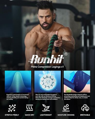 سراويل Runhit الرجالية المضغوطة للجري، سراويل ضيقة للتمرين، سراويل رياضية بطبقة أساسية للرياضة واليوجا وكرة السلة in Kuwait