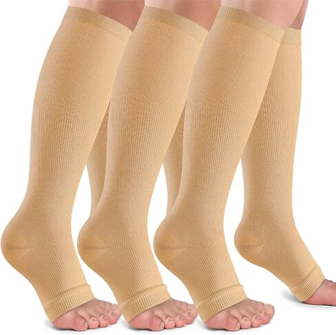 Open Toe Compression Socks Women & Men-3 Pairs 20-30 mmHg Knee High Stockings for Circulation Support in Saudi Arabia