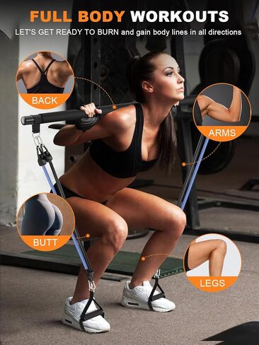 Multifunctional Pilates Bar Kit with Adjustable Resistance Bands, Heavy-Duty Metal Buckle, Portable Home Gym Equipment for Full Body Workouts – Ideal for Women’s Pilates and Yoga Training in Kuwait