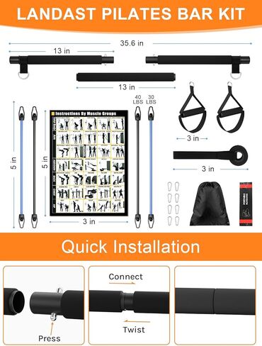 Multifunctional Pilates Bar Kit with Adjustable Resistance Bands, Heavy-Duty Metal Buckle, Portable Home Gym Equipment for Full Body Workouts – Ideal for Women’s Pilates and Yoga Training in Kuwait
