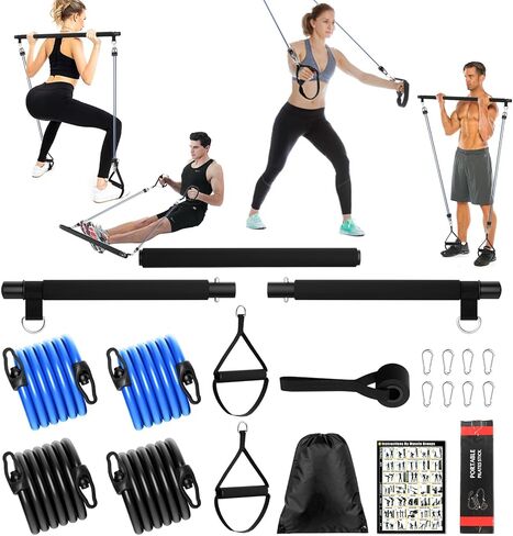 Multifunctional Pilates Bar Kit with Adjustable Resistance Bands, Heavy-Duty Metal Buckle, Portable Home Gym Equipment for Full Body Workouts – Ideal for Women’s Pilates and Yoga Training in Kuwait