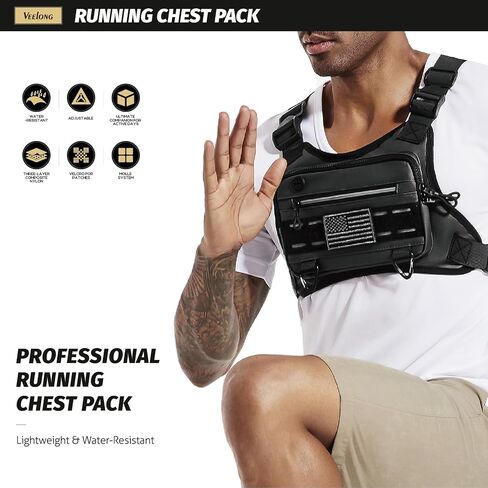 Chest Bag for Men Women, Water-resistant Running Vest, Lightweight Chest Pack for Running, Workouts, Black in Saudi Arabia