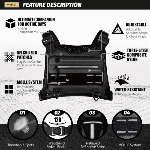 Chest Bag for Men Women, Water-resistant Running Vest, Lightweight Chest Pack for Running, Workouts, Black in Saudi Arabia
