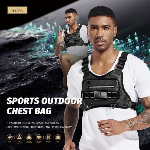 Chest Bag for Men Women, Water-resistant Running Vest, Lightweight Chest Pack for Running, Workouts, Black in Saudi Arabia