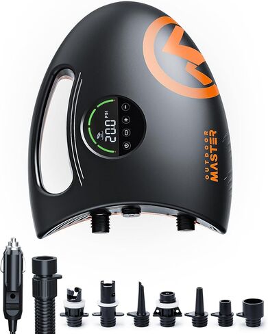 OutdoorMaster 20PSI ارتفاع ضغط 88.8Wh مضخة هواء SUP قابلة لإعادة الشحن القرش الكهربائي 2S - إيقاف تلقائي وانكماش، 12 فولت تيار مستمر ومدخل من النوع C، لألواح التجديف القابلة للنفخ والقوارب in Saudi Arabia