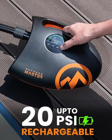 OutdoorMaster 20PSI ارتفاع ضغط 88.8Wh مضخة هواء SUP قابلة لإعادة الشحن القرش الكهربائي 2S - إيقاف تلقائي وانكماش، 12 فولت تيار مستمر ومدخل من النوع C، لألواح التجديف القابلة للنفخ والقوارب in Saudi Arabia