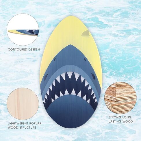 Skimboard 35 inch Skim Board for Kids Adults Wooden Skim Boards with High Gloss Coat for Beach Skimboards for Beginners to Intermediate(shark's mouth) in Saudi Arabia