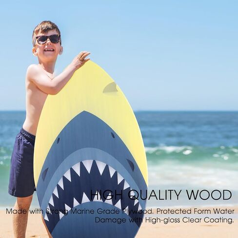 Skimboard 35 inch Skim Board for Kids Adults Wooden Skim Boards with High Gloss Coat for Beach Skimboards for Beginners to Intermediate(shark's mouth) in Saudi Arabia