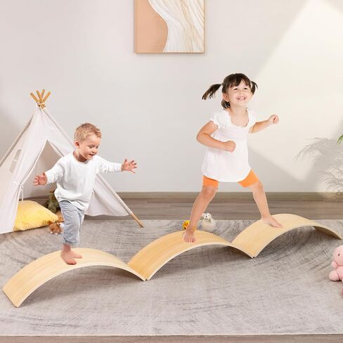 HIGOGOGO Kids Rocking Balance Board with Bean Bag Chair, 2-in-1 Rocker Wobble Board for Kids Toddler, Montessori Waldorf Learning Toy in Saudi Arabia