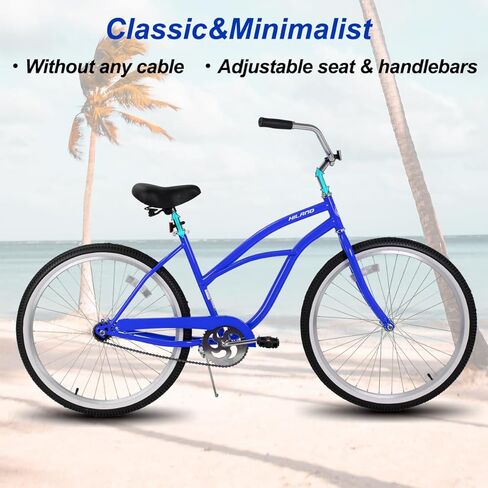 HH HILAND 26 Inch Womens Beach Cruiser Bike, Single Speed Commuter Bicycle with Rear Coaster Brake, Low Step-Through Frame, Comfortable Seat with Dual Springs, City Hybrid Bike for Women Men Adult in Kuwait