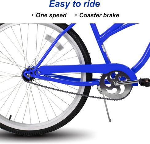 HH HILAND 26 Inch Womens Beach Cruiser Bike, Single Speed Commuter Bicycle with Rear Coaster Brake, Low Step-Through Frame, Comfortable Seat with Dual Springs, City Hybrid Bike for Women Men Adult in Kuwait