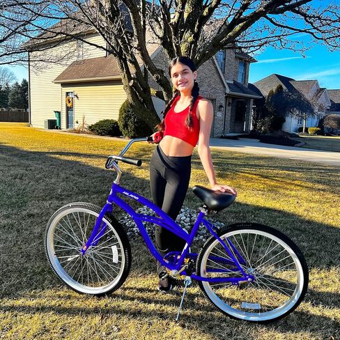 HH HILAND 26 Inch Womens Beach Cruiser Bike, Single Speed Commuter Bicycle with Rear Coaster Brake, Low Step-Through Frame, Comfortable Seat with Dual Springs, City Hybrid Bike for Women Men Adult in Kuwait