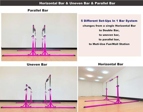 Gymnastics Double Horizontal Bars 3Play Parallel Bars Uneven Bars Gymnastics Training Kip Bar with 304 Stainless Steel Regulating Arms & Fiberglass Rail for Indoor Outdoor Home Club Use in Saudi Arabia
