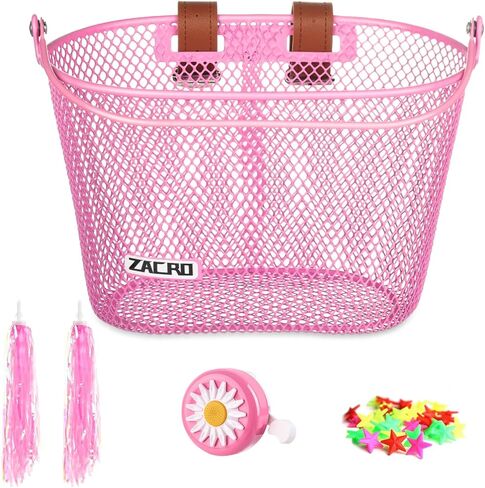 سلة دراجة الأطفال Zacro، سلال دراجات مطورة للأولاد والبنات، سلة دراجة للأطفال الصغار مع جرس دراجة، مجموعة إكسسوارات تزيين شارات الدراجة، سلة دراجة للأطفال مناسبة لسكوتر الدراجة للأطفال in Kuwait