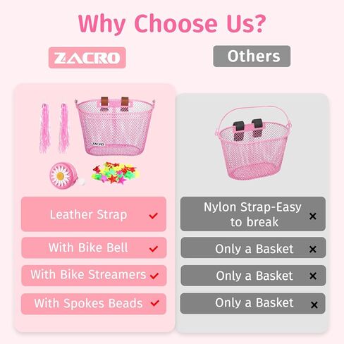 سلة دراجة الأطفال Zacro، سلال دراجات مطورة للأولاد والبنات، سلة دراجة للأطفال الصغار مع جرس دراجة، مجموعة إكسسوارات تزيين شارات الدراجة، سلة دراجة للأطفال مناسبة لسكوتر الدراجة للأطفال in Kuwait