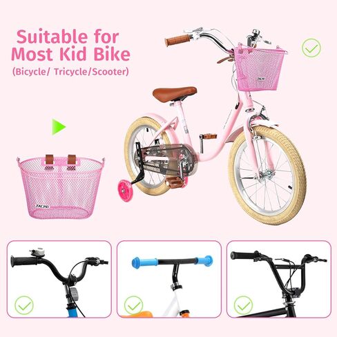 سلة دراجة الأطفال Zacro، سلال دراجات مطورة للأولاد والبنات، سلة دراجة للأطفال الصغار مع جرس دراجة، مجموعة إكسسوارات تزيين شارات الدراجة، سلة دراجة للأطفال مناسبة لسكوتر الدراجة للأطفال in Kuwait