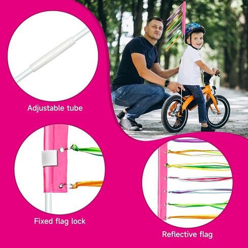 2 Pcs Pink 6 ft Bike Flag with Pole for Safety Pink Go Kart Flag Trike Flag Bicycle Safety Flag Dirt Bike Flag Mount Telescopic Flag Warning Flag for Mobility Scooter Kayak Flag Waterproof Reflective in Saudi Arabia