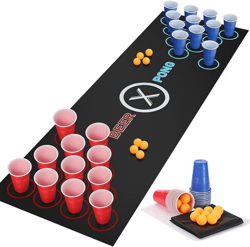 مفرش طاولة Beer Pong مقاس 71 × 23 بوصة من Yeuligo، مجموعة Beer Pong لألعاب الشرب، 14 × كرات Beer Pong، 24 × أكواب البيرة Pong البلاستيكية القابلة لإعادة الاستخدام، ألعاب المشروبات الممتعة لمهرجانات الحفلات للبالغين. in Saudi Arabia