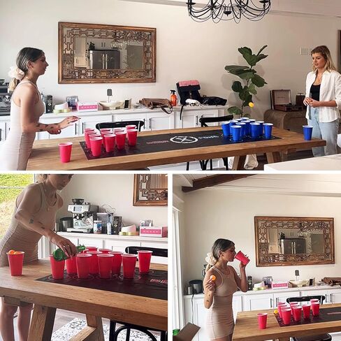مفرش طاولة Beer Pong مقاس 71 × 23 بوصة من Yeuligo، مجموعة Beer Pong لألعاب الشرب، 14 × كرات Beer Pong، 24 × أكواب البيرة Pong البلاستيكية القابلة لإعادة الاستخدام، ألعاب المشروبات الممتعة لمهرجانات الحفلات للبالغين. in Saudi Arabia