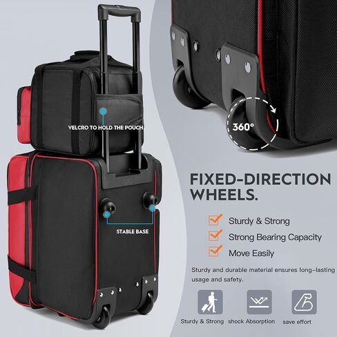 Bowling Bag 2 Ball Bowling Roller Bag + 1 Ball Color Matching Add On Tote, 3 Ball Bowling Ball Bag with Multi-Pockets, 3 Ball Bowling Roller Bag with Wheels (2+1 Red)… in Kuwait