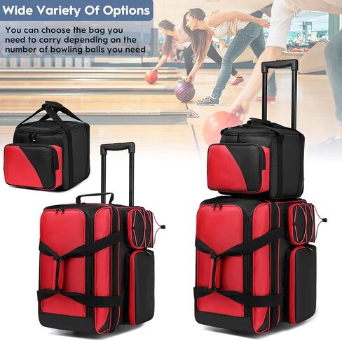 Bowling Bag 2 Ball Bowling Roller Bag + 1 Ball Color Matching Add On Tote, 3 Ball Bowling Ball Bag with Multi-Pockets, 3 Ball Bowling Roller Bag with Wheels (2+1 Red)… in Kuwait