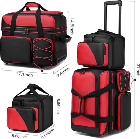Bowling Bag 2 Ball Bowling Roller Bag + 1 Ball Color Matching Add On Tote, 3 Ball Bowling Ball Bag with Multi-Pockets, 3 Ball Bowling Roller Bag with Wheels (2+1 Red)… in Kuwait