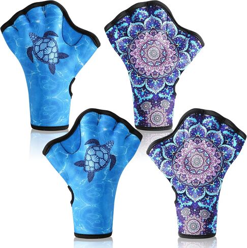2 Pairs Swimming Gloves Aquatic Swim Training Gloves Webbed Fitness Swim Paddles for Lap Swimming Turtle Mandala Water Resistance Swimming Aquatic Gloves for Women Men Diving in Saudi Arabia
