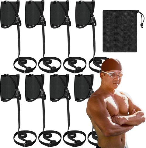 8 Set of Swim Parachute Swim Resistance Training Equipment Tempo Trainer Swimming Quality Swimming Drag Belt Stationary Swimming Harness for Pool, Black in Saudi Arabia